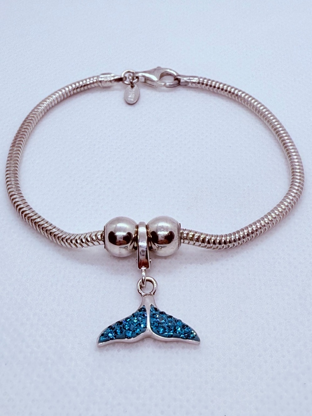 Zable Zabie Italian Made Sterling Silver Bracelet with Blue Mermaid Tail Charm